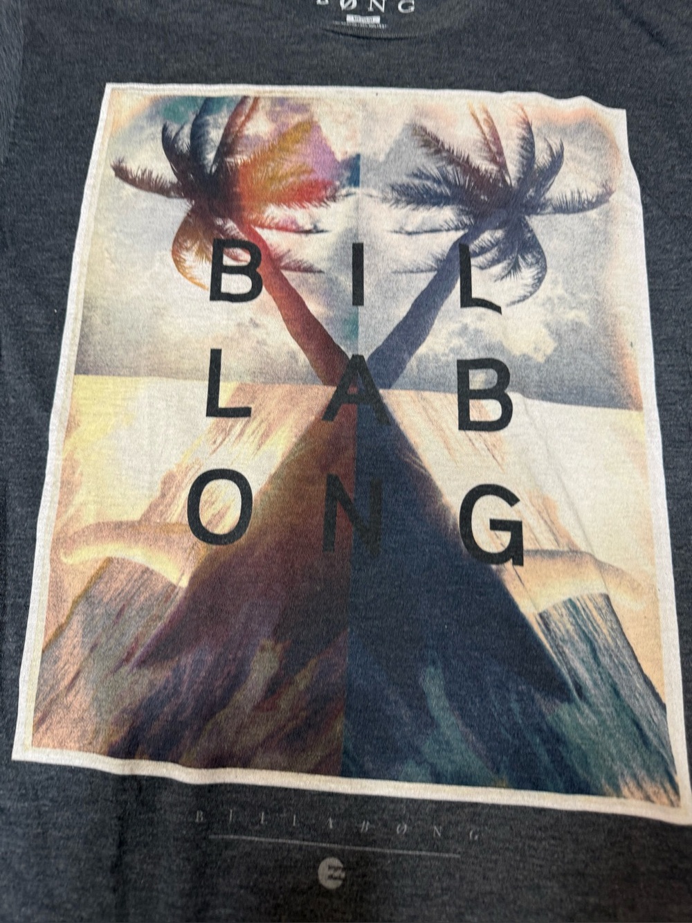 Billabong Charcoal Gray Crewneck Tee with White Logo Print